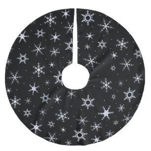 Jupon De Sapin En Polyester Brossé Flocons de neige noirs