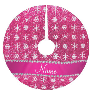Jupon De Sapin En Polyester Brossé Flocons de neige roses nommés personnalisés de