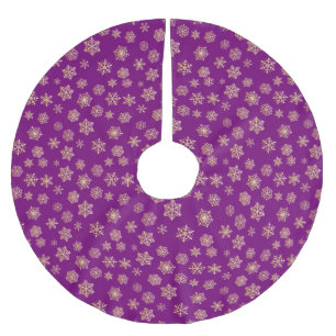 Jupon De Sapin En Polyester Brossé Flocons d'or sur fond violet