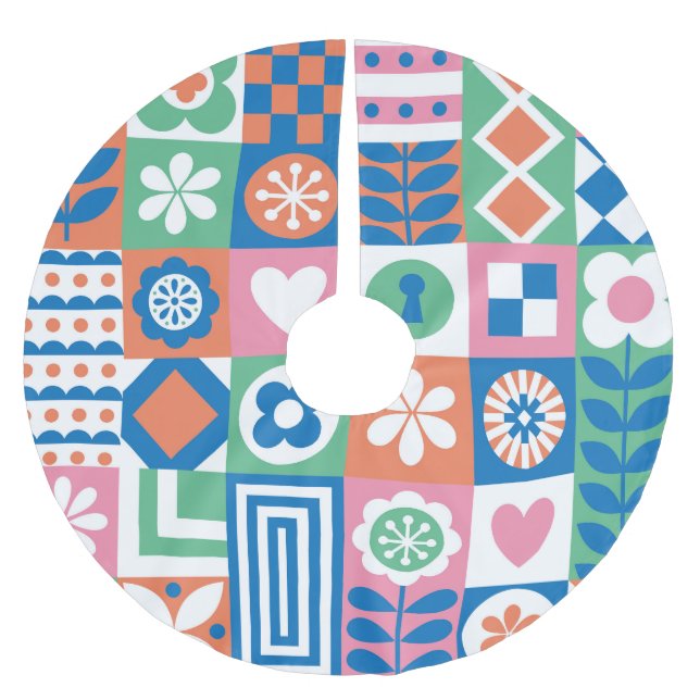 Jupon De Sapin En Polyester Brossé Floral Abstrait : Scandinave Folk Design. (Devant)