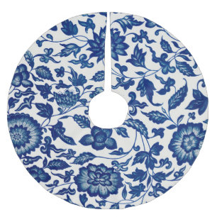 Jupon De Sapin En Polyester Brossé Floral ornemental bleu chinois