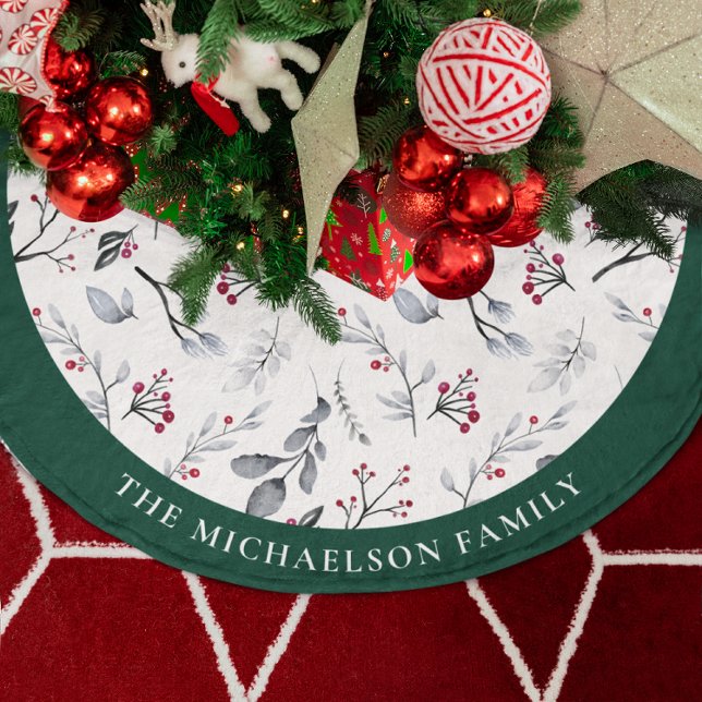 Jupon De Sapin En Polyester Brossé Foliage aquarelle personnalisé (Watercolor Foliage Personalized Brushed Polyester Tree Skirt)