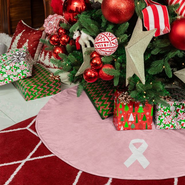 Jupon De Sapin En Polyester Brossé Forme de ruban rose et blanc (Pink and White Ribbon Shape Brushed Polyester Tree Skirt)
