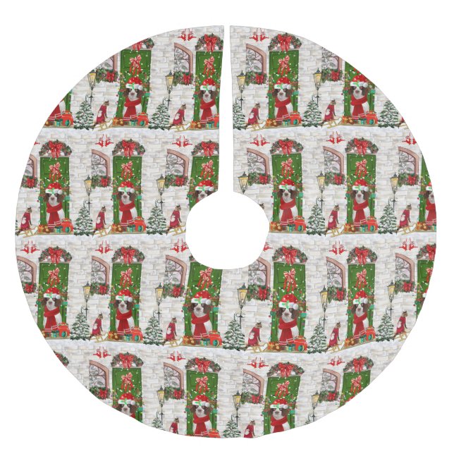Jupon De Sapin En Polyester Brossé Français Springer Spaniel Chien Noël (Devant)