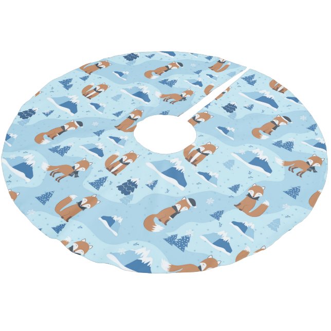 Jupon De Sapin En Polyester Brossé Frosty Winter Foxes (Angle)