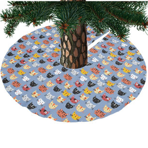 Jupon De Sapin En Polyester Brossé Fun Kitty Chat Motif Bleu