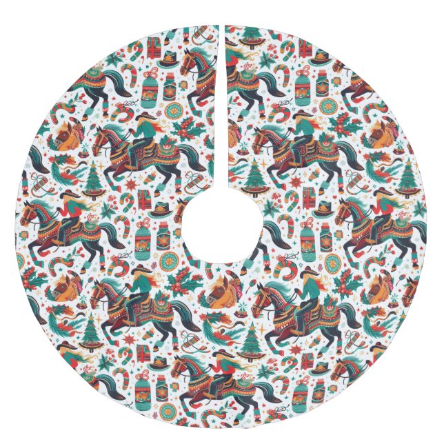 Jupon De Sapin En Polyester Brossé Fun Western Horse Noël Vert (Devant)