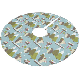 Jupon De Sapin En Polyester Brossé Funky Bleu Vert Bois Hérisson Noël
