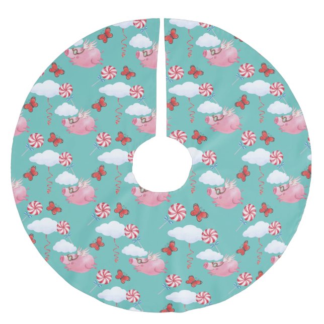 Jupon De Sapin En Polyester Brossé Funny Flying Pig Motif (Devant)