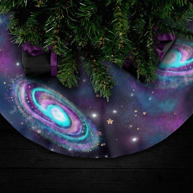 Jupon De Sapin En Polyester Brossé Galaxie de la Voie Lactée | Bleu cosmique Violet r (Créateur téléchargé)