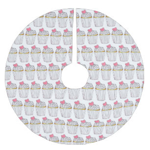Jupon De Sapin En Polyester Brossé Gâteau Cupcake à coeur rose pour célébration de ba