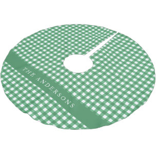 Jupon De Sapin En Polyester Brossé Gingham à carreaux vert et blanc personnalisé
