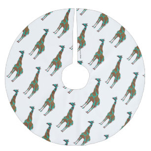 Jupon De Sapin En Polyester Brossé Giraffe Siloette Brown et Turquoise