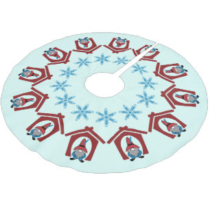 Jupon De Sapin En Polyester Brossé Gnome pour Noël avec Snowflakes Rouge Bleu