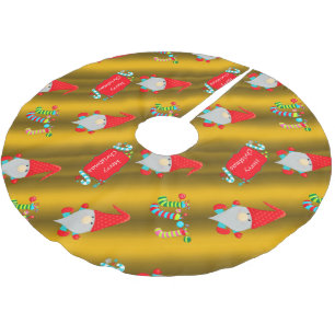Jupon De Sapin En Polyester Brossé Gnomes mignons, Noël d'or