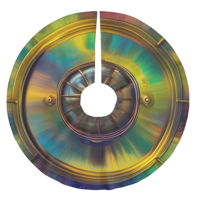 Jupon De Sapin En Polyester Brossé Gold Blue Aqua turquoise abstrait (Devant)