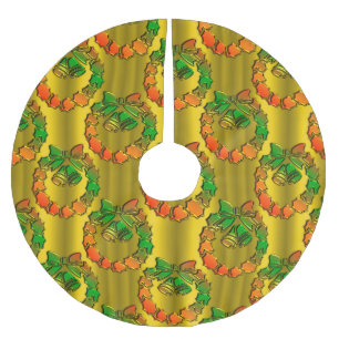Jupon De Sapin En Polyester Brossé Gold Metallic Rouge et Vert Noël