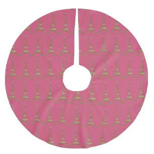 Jupon De Sapin En Polyester Brossé Gold Tour Eiffel Pink Paris Christmas Tree Jupe