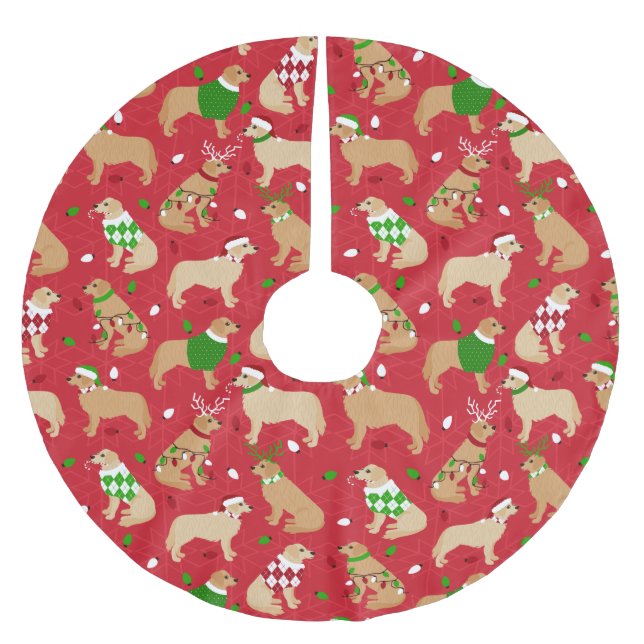 Jupon De Sapin En Polyester Brossé Golden Retriever de Noël  (Devant)