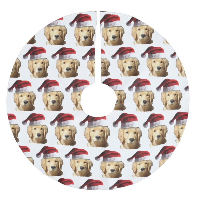 Jupon De Sapin En Polyester Brossé Golden retriever de Noël (Devant)