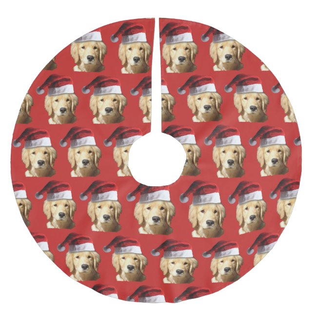 Jupon De Sapin En Polyester Brossé Golden Retriever de Noël (Devant)