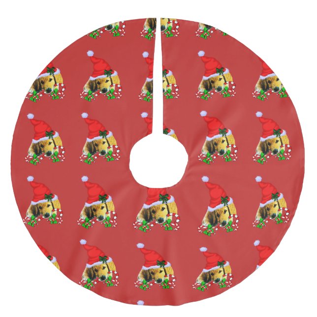 Jupon De Sapin En Polyester Brossé Golden Retriever Puppy Christmas (Devant)