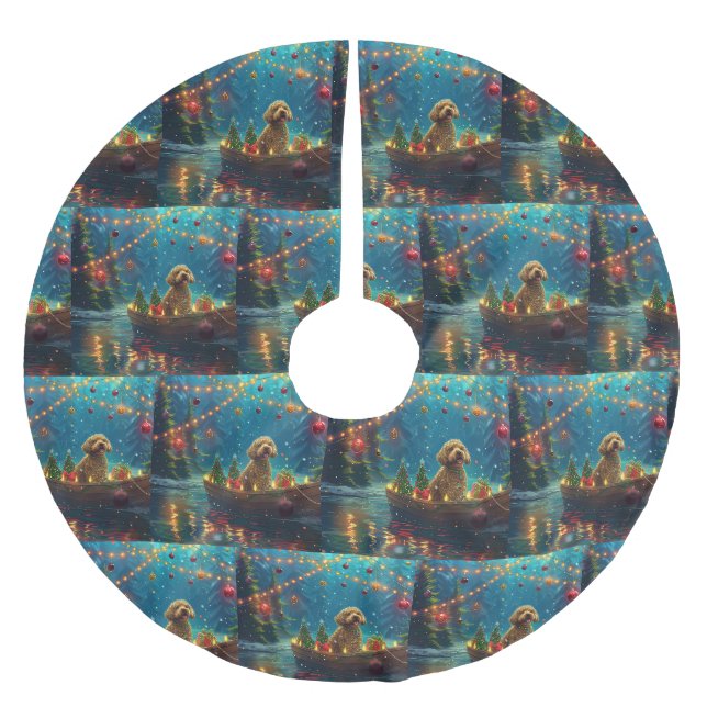Jupon De Sapin En Polyester Brossé Goldendoodle Noël Festive Voyage (Devant)
