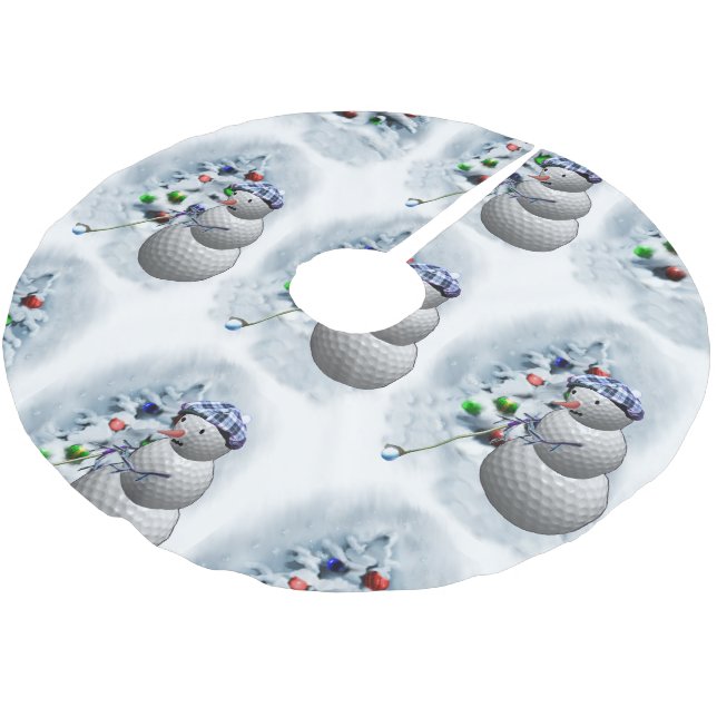 Jupon De Sapin En Polyester Brossé Golf Ball Snowman Noël (Angle)