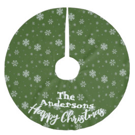 Jupon De Sapin En Polyester Brossé Green & White Snowflakes Vintage Christmas