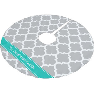Jupon De Sapin En Polyester Brossé Gris Blanc Marocain #5 Nom Turquoise Monogramme