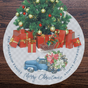 Jupon De Sapin En Polyester Brossé Gris Ferme Plaid Vintage Blue Christmas Truck