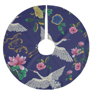 Jupon De Sapin En Polyester Brossé Grues brodées et fleurs, vintage transparent p