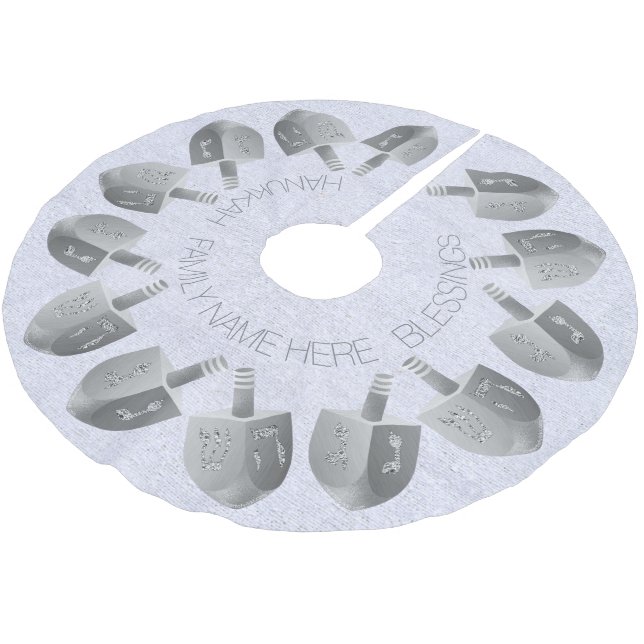 Jupon De Sapin En Polyester Brossé Hanoukka Dreidels Faux Silver Bling Chrismukkah (Angle)
