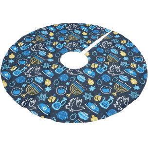 Jupon De Sapin En Polyester Brossé Hanoukka Symboles Motif bleu