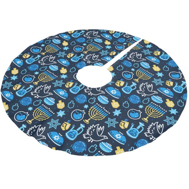 Jupon De Sapin En Polyester Brossé Hanoukka Symboles Motif bleu (Angle)