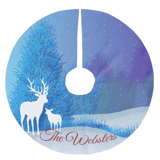 Jupon De Sapin En Polyester Brossé Heure d'hiver avec le cerf (Devant)
