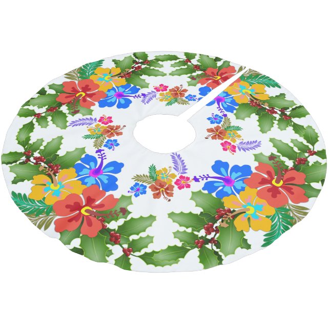 Jupon De Sapin En Polyester Brossé Hibiscus n Holly Tropical Design (Angle)