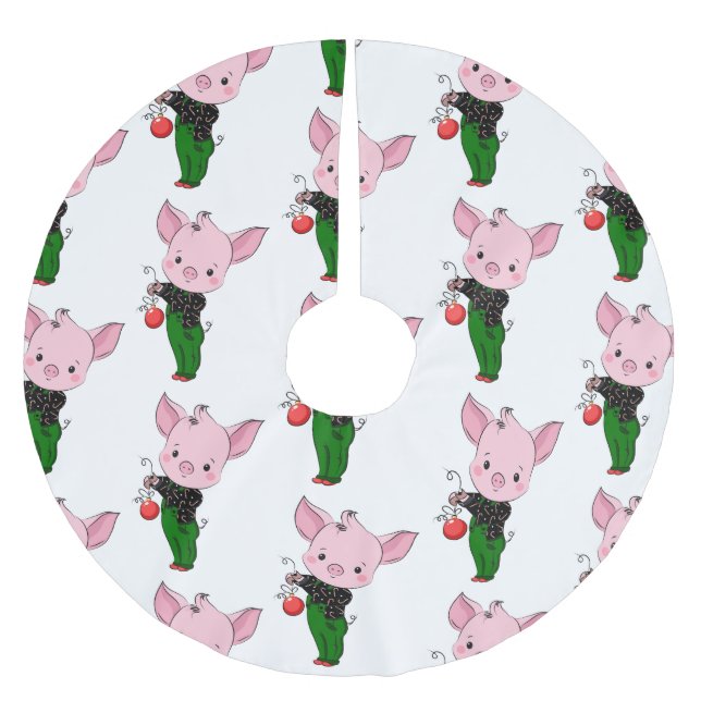 Jupon De Sapin En Polyester Brossé hipster cochon de noël (Devant)