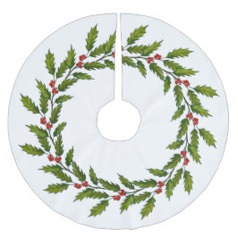 Jupon De Sapin En Polyester Brossé Holly Berries Design Christmas Tree Jupe