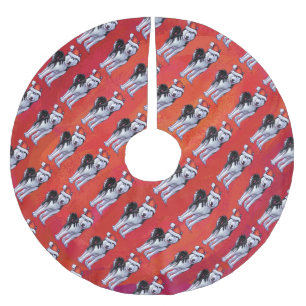 Jupon De Sapin En Polyester Brossé Husky avec un chapeau de Père Noël rouge