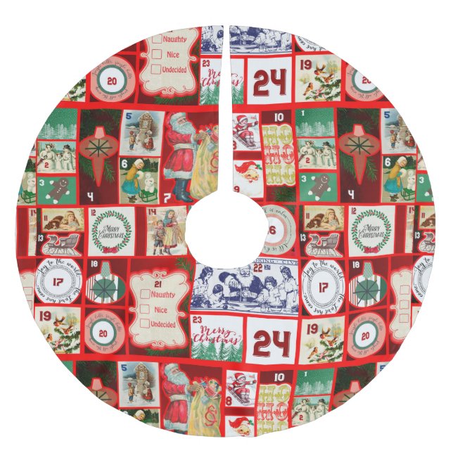 Jupon De Sapin En Polyester Brossé Illustration Carrée de l'Avent de Bloc de Noël (Devant)
