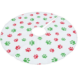 Jupon De Sapin En Polyester Brossé Impressions de patte rouges et vertes de Noël fest