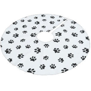Jupon De Sapin En Polyester Brossé Imprimé Patte de Chat Chien Noir Blanc Noël
