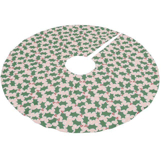 Jupon De Sapin En Polyester Brossé Joli Feuille saint motif Noël rose (Angle)