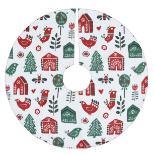 Jupon De Sapin En Polyester Brossé Joli Noël scandinave rouge et vert