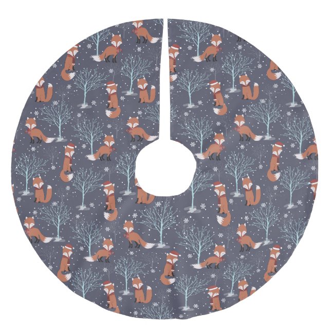 Jupon De Sapin En Polyester Brossé Joli renard d'hiver (Devant)