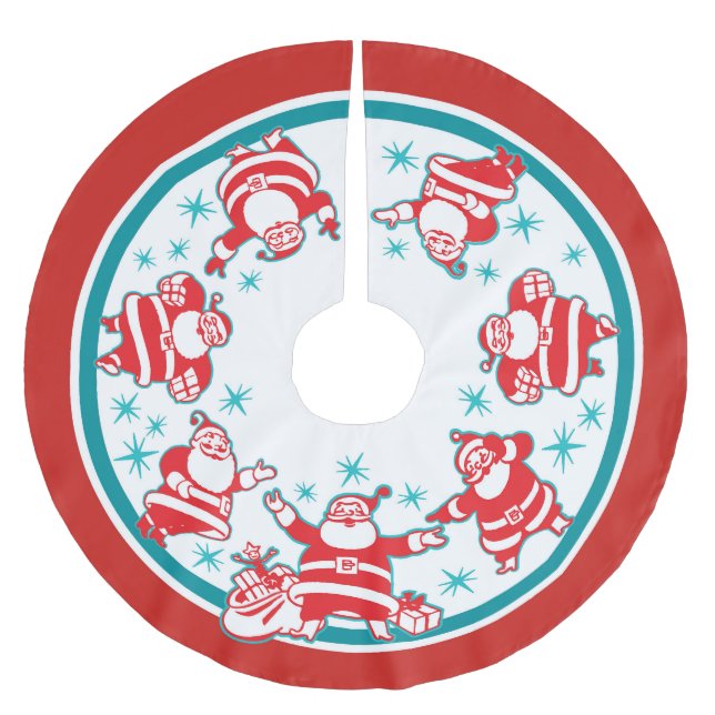 Jupon De Sapin En Polyester Brossé Jolly Retro Santas (Devant)