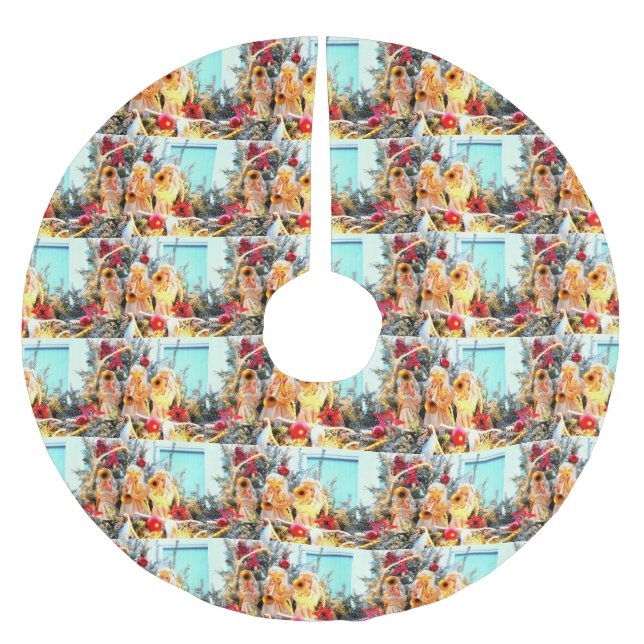 Jupon De Sapin En Polyester Brossé joyeux anges de noël (Devant)