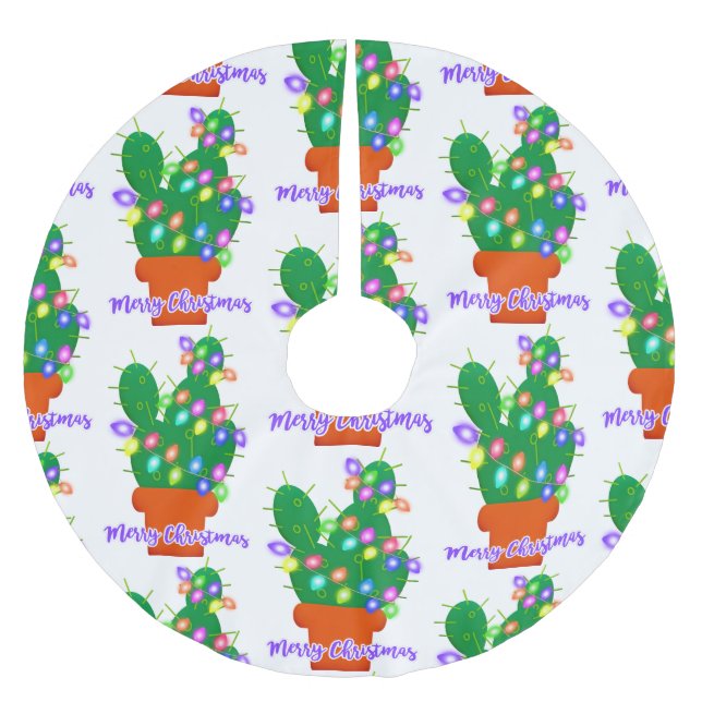 Jupon De Sapin En Polyester Brossé joyeux cactus de noël (Devant)