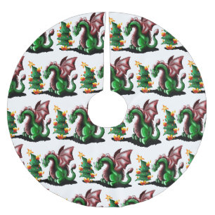 Jupon De Sapin En Polyester Brossé Joyeux dragon de Noël